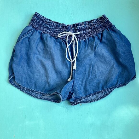 Mossimo Supply Denim Shorts Drawstring Elastic Waist Super Short Women's Size S - Picture 1 of 4